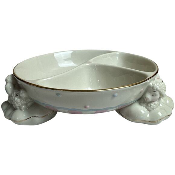 Lenox Lazy Lamb Ivory Porcelain Baby Feeding Divided Bowl & Cup - Picture 3 of 9